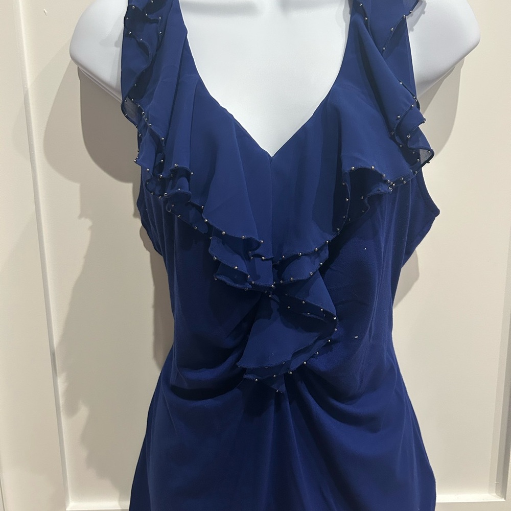 White House Black Market Royal Blue Ruffled Blouse